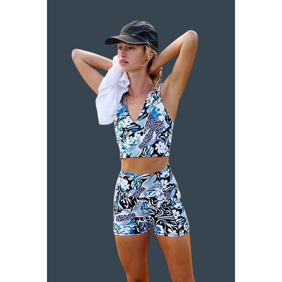 Free People Movement Koi Fish High-Waisted Bike Shorts | Size M | Ocean-Inspired - Picture 3 of 5